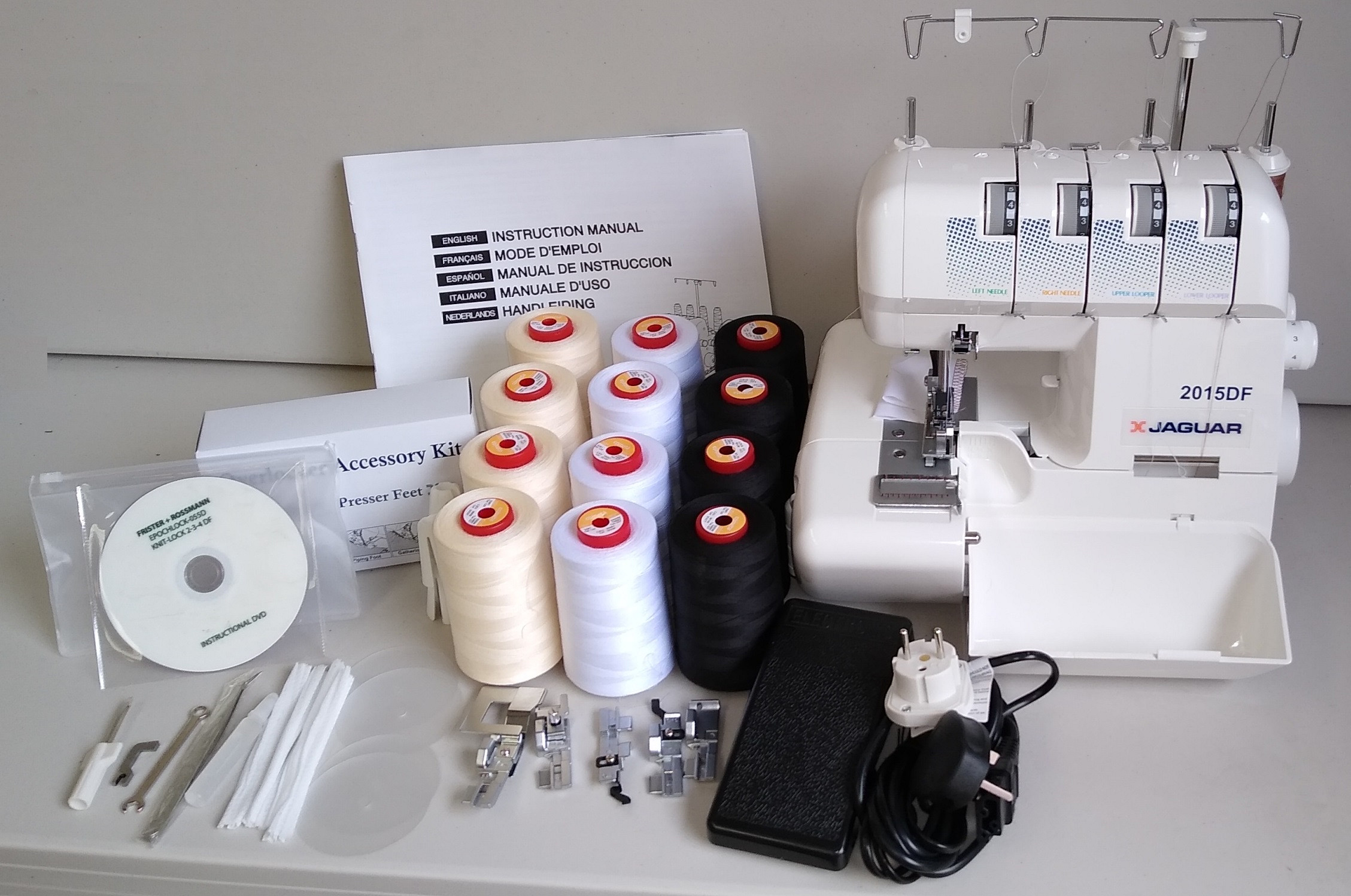 Jaguar 2015 Overlocker and DropIn Bobbin Sewing Machine Bundle