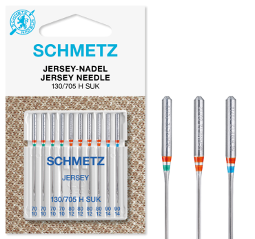 Schmetz Jersey Needles, Assorted Sizes 70/10 - 90/14, Pack of 10